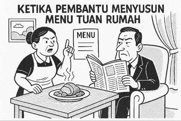 Karikatur Pembantu Menyusun Menu Tuan Rumah | doc | inset |
