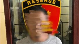 Tersangka JA (35) pelaku dugaan kasus pembobol rumah kontrakan di Kutelintang, Jumat (23/1/2026)