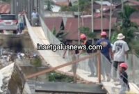 Pembangunan jembatan darurat penghubung Pintu Rime-Pining di Kabupaten Gayo Lues hingga hari kedua pengerjaan, Senin (6/4) sekira pukul 16.00 wib, telah mencapai progres 90 persen.